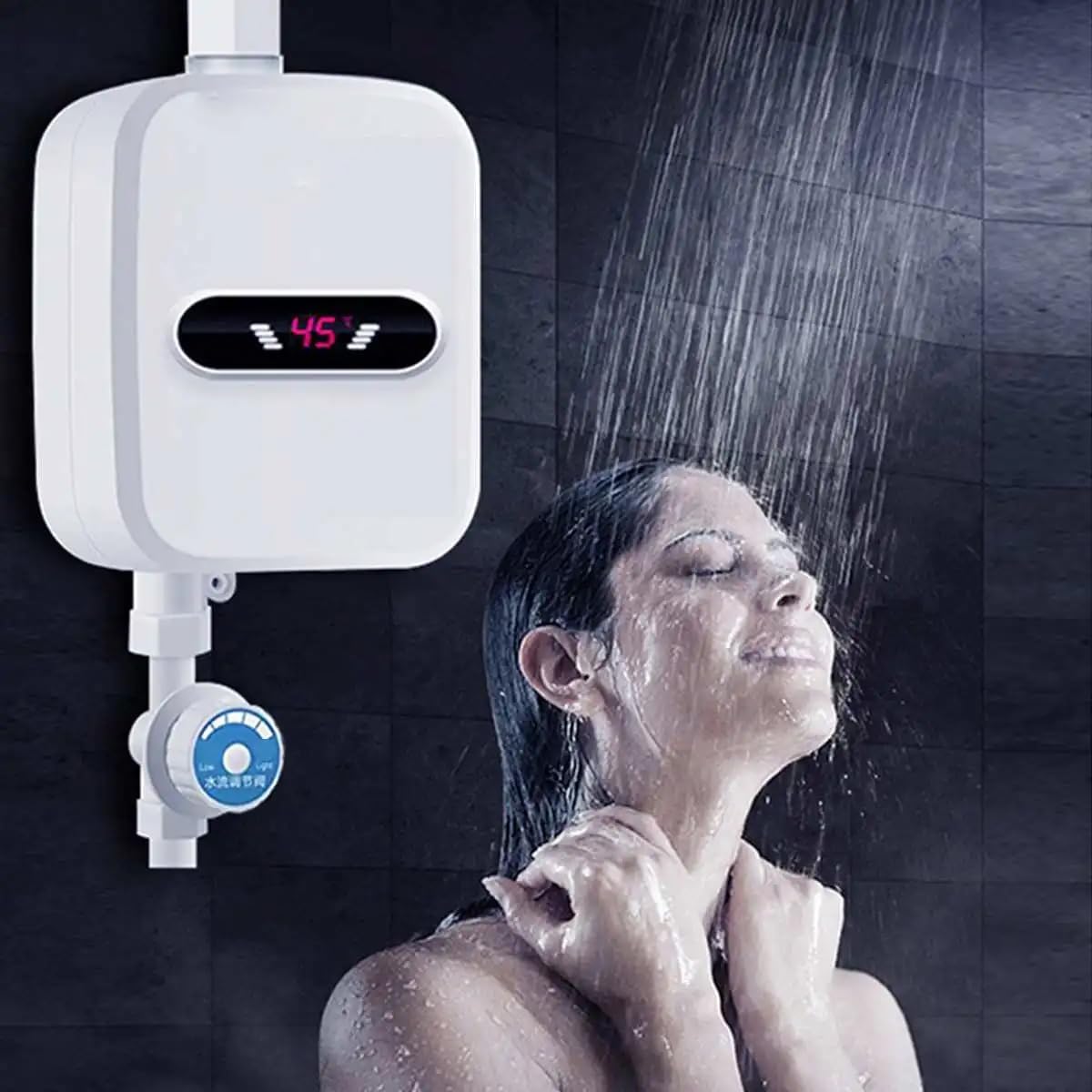 Electric Tankless Shower Head, Instant Water Heater, Temp Adjustable