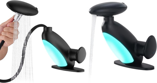 LED Waterfall Bathroom Faucet with Pull-Out Sprayer & 360° Rotation