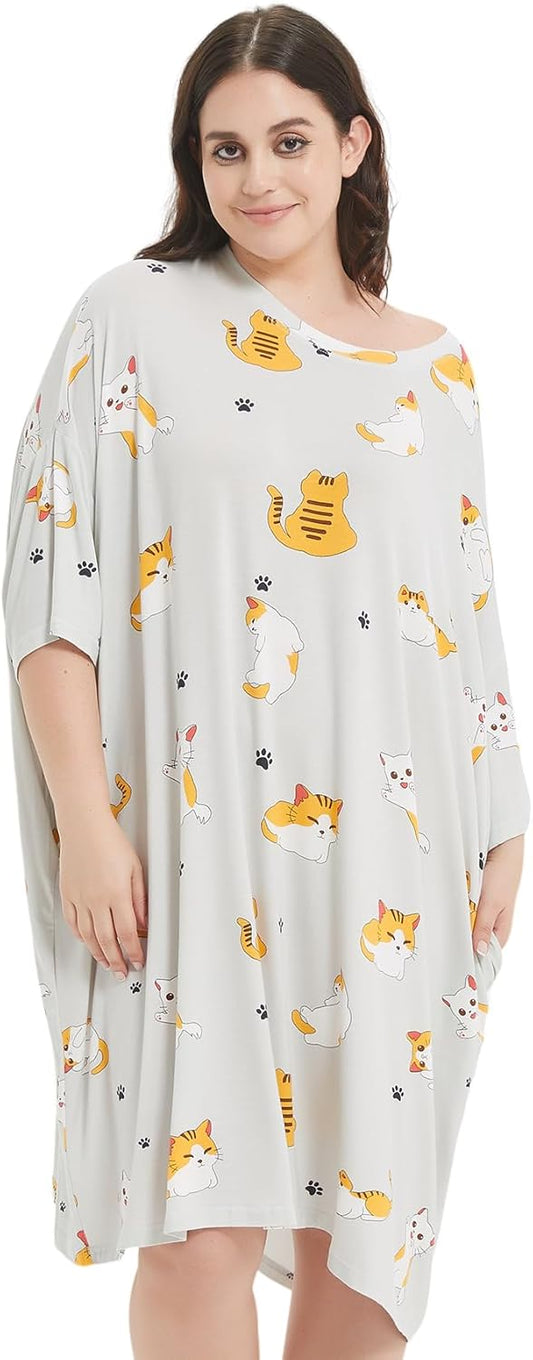 KFUBUO Plus Size Sleep Shirt Dress with Pocket