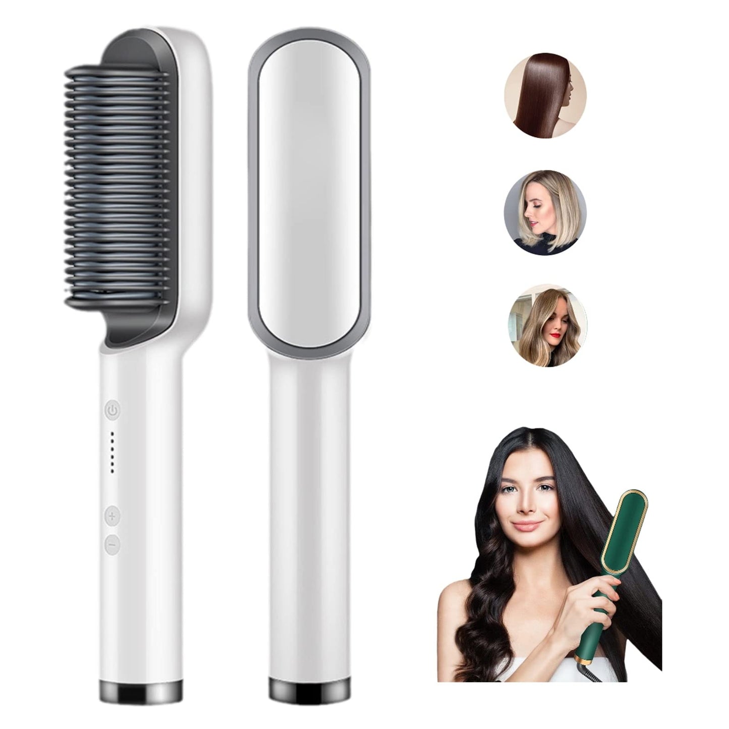 2-in-1 Ionic Heated Hair Straightener Curler Brush Portable Travel, Green