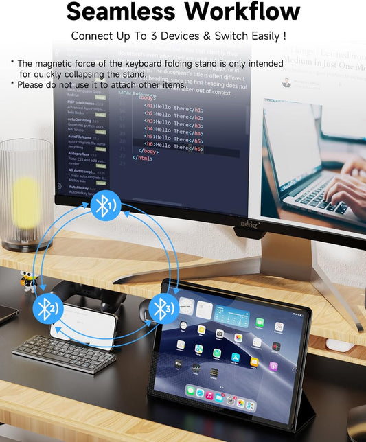 Foldable Bluetooth Keyboard with Magnetic Stand, Rechargeable & Portable