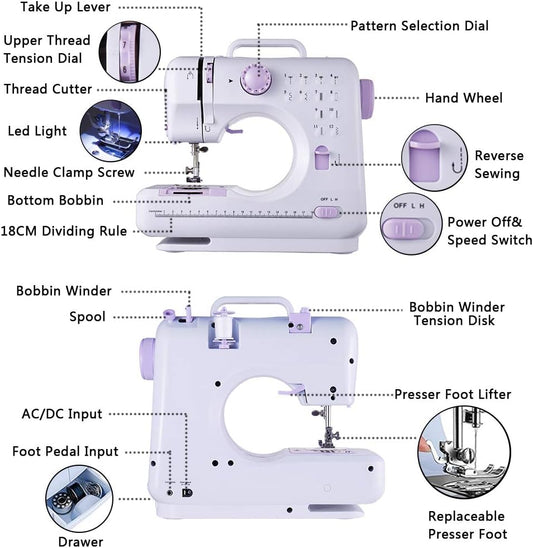Portable 12-Stitch Mini Sewing Machine with Foot Pedal - QuicklyJoy Official Site