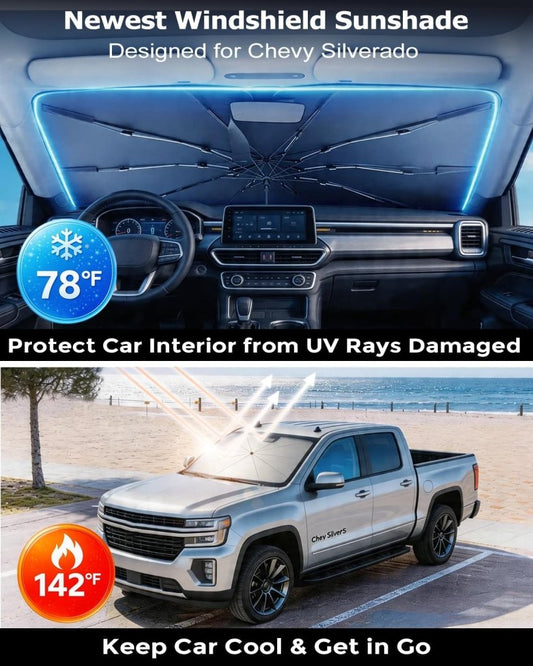 Windshield Sun Shade Umbrella for Chevy Silverado 2011-2026 | UPF50+ UV & Heat Protection - QuicklyJoy Official Site