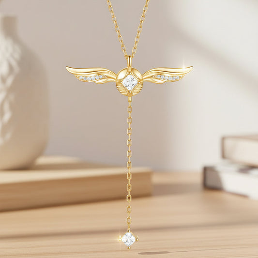 Gold Plated Guardian Angel Wings Cross Necklace for Women