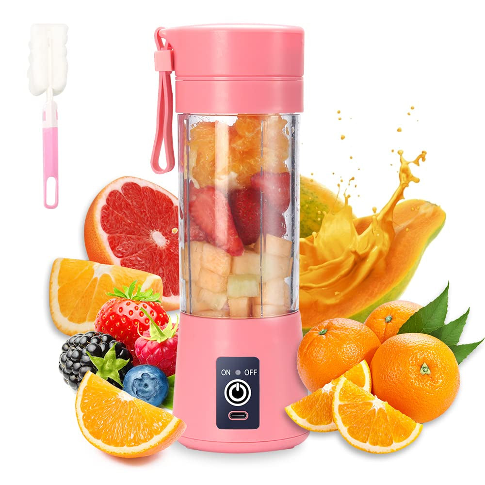 Portable USB Electric Mini Blender, 380ml Travel Juicer Cup with 6 Blades for Shakes, Smoothies, Gym, Outdoor & Office