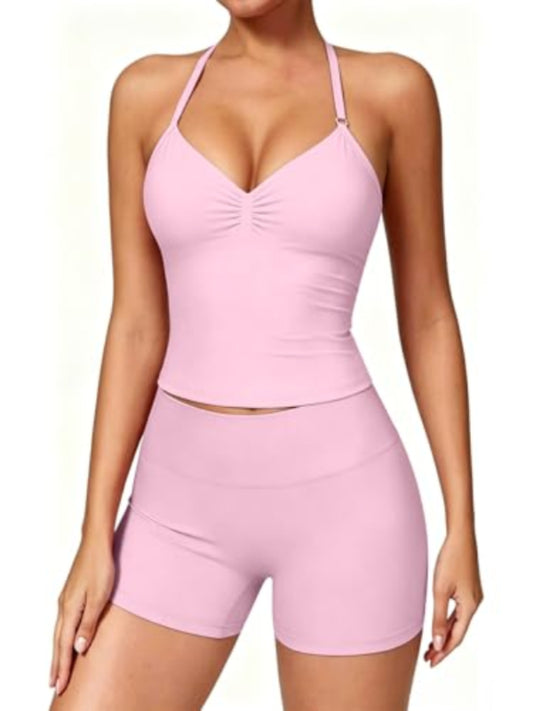 OVESPORT Women's 2-Piece Workout Set with Tank Top & Shorts
