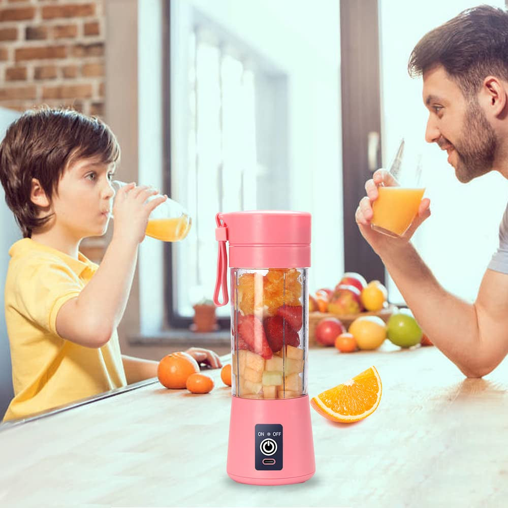 Portable USB Electric Mini Blender, 380ml Travel Juicer Cup with 6 Blades for Shakes, Smoothies, Gym, Outdoor & Office