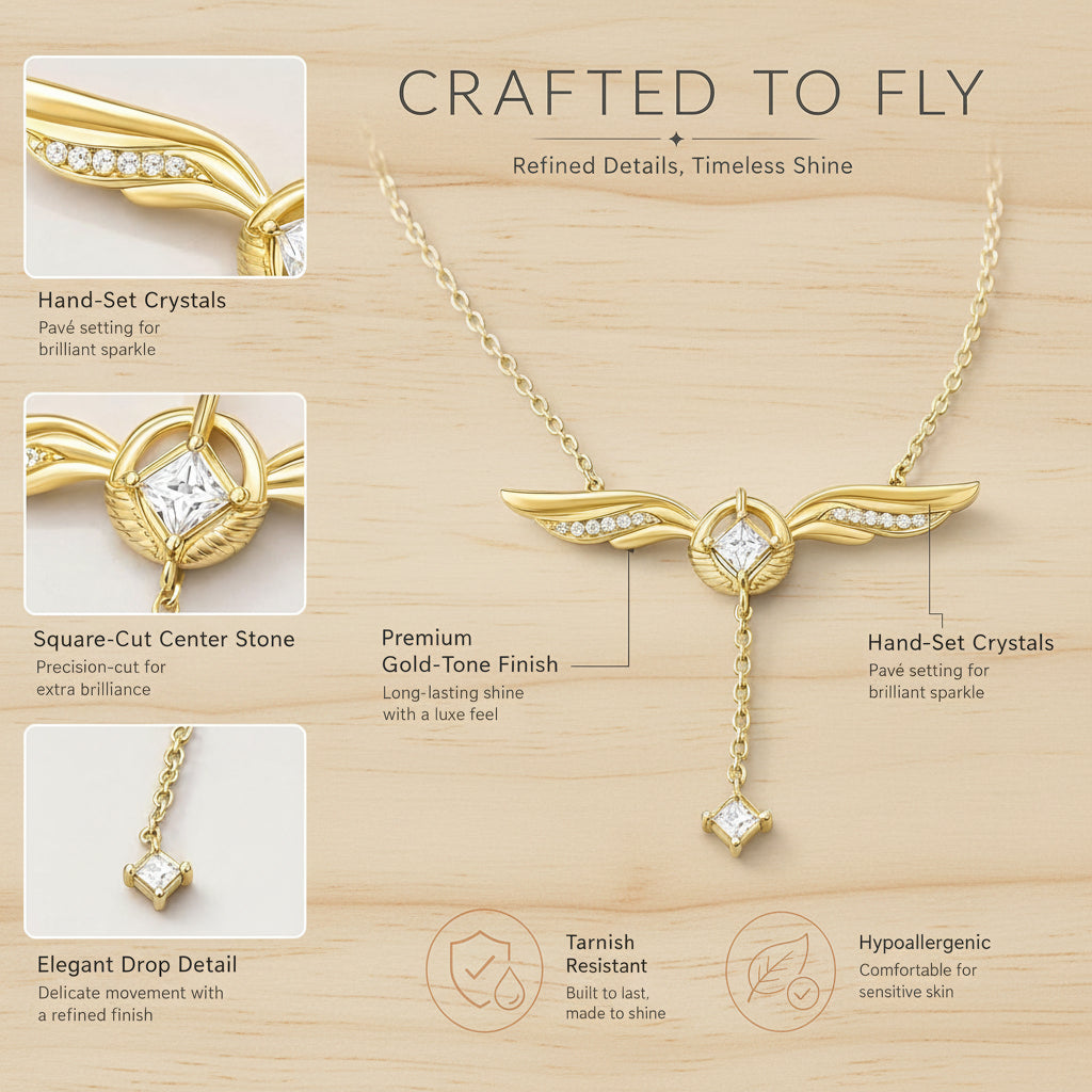 Gold Plated Guardian Angel Wings Cross Necklace for Women