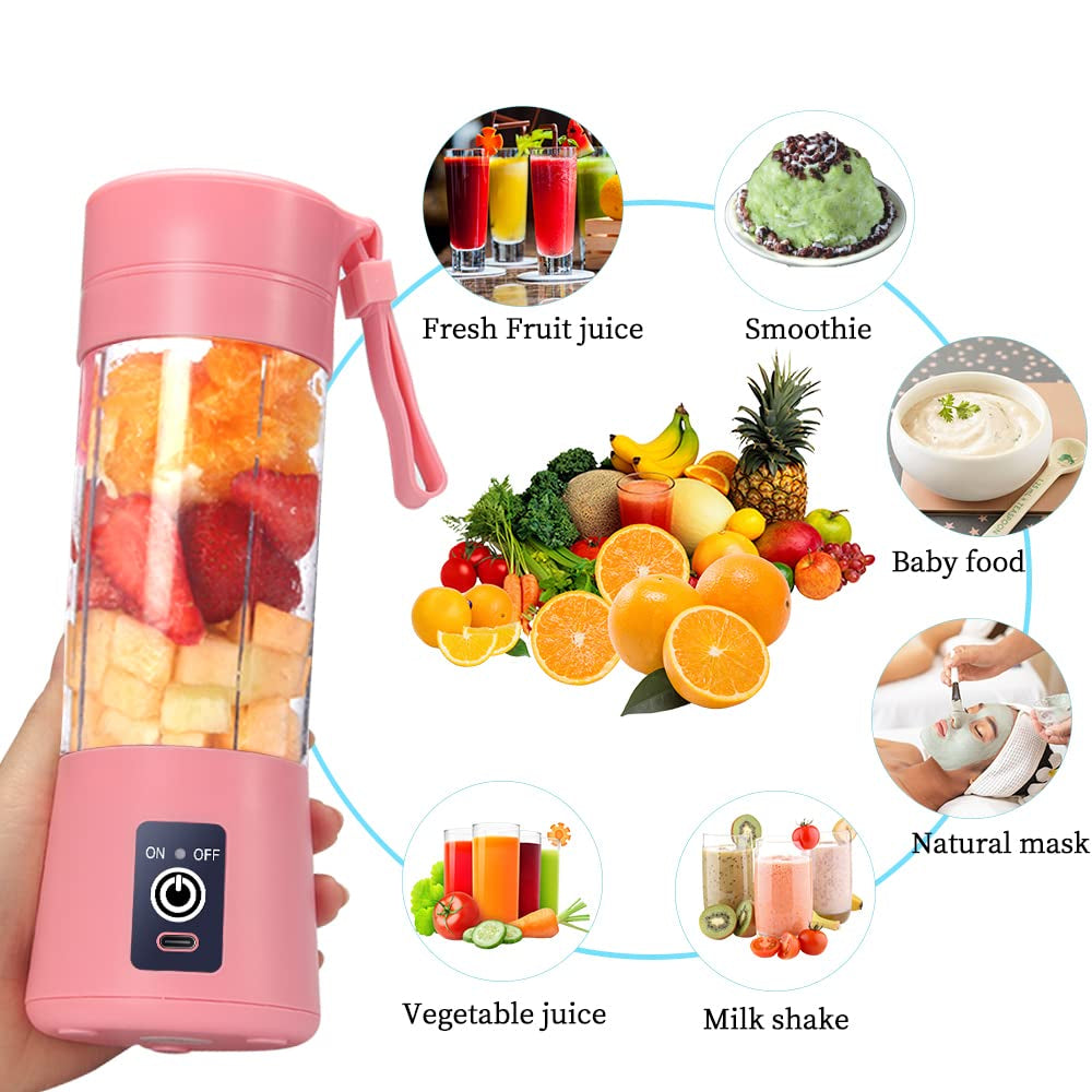 Portable USB Electric Mini Blender, 380ml Travel Juicer Cup with 6 Blades for Shakes, Smoothies, Gym, Outdoor & Office