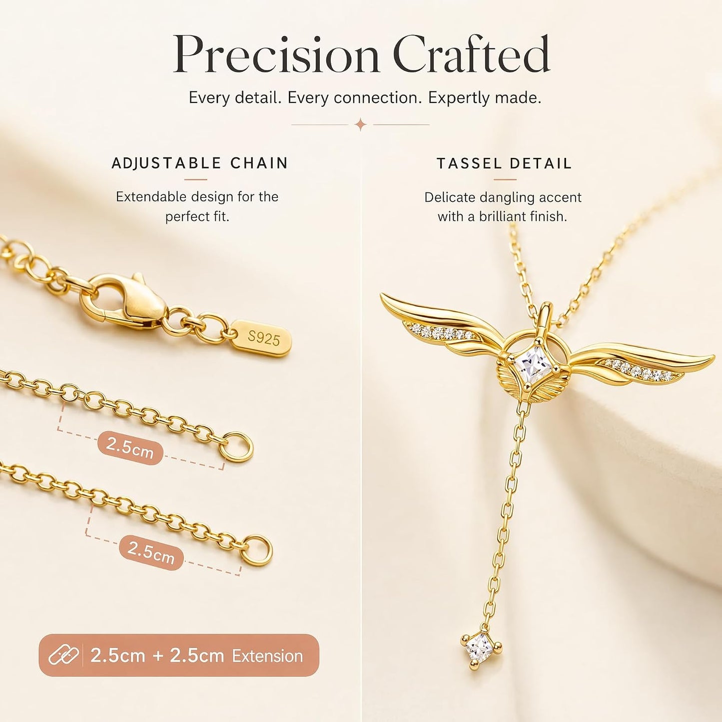 Gold Plated Guardian Angel Wings Cross Necklace for Women