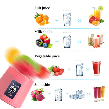 Portable USB Electric Mini Blender, 380ml Travel Juicer Cup with 6 Blades for Shakes, Smoothies, Gym, Outdoor & Office