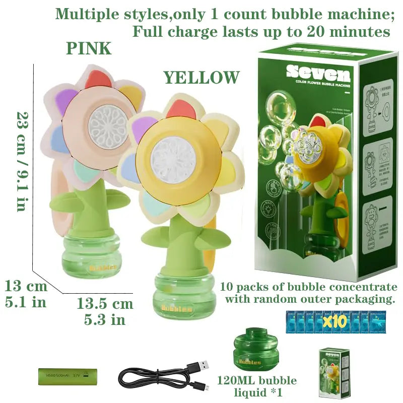 Sunflower Bubble Machine for Kids | Automatic Bubble Blower with Colorful Lights