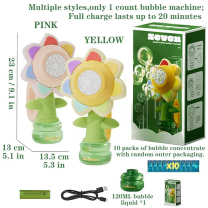 Sunflower Bubble Machine for Kids | Automatic Bubble Blower with Colorful Lights