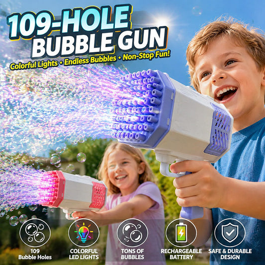 Rocket Bubble Gun for Kids - Automatic 32 Hole Bubble Blaster Toy with LED Light