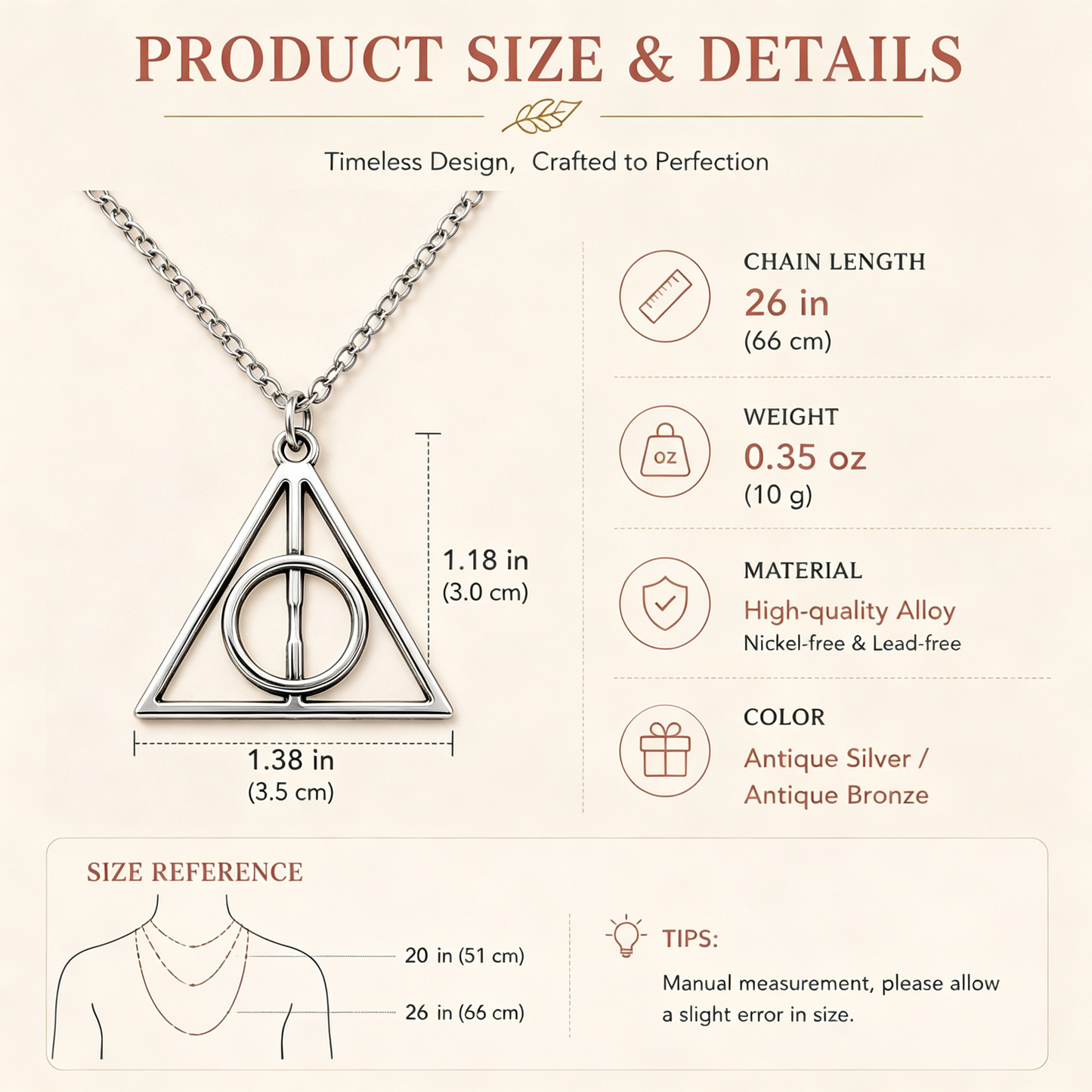 Harry Potter Deathly Hallows Triangular Pendant Necklace Silver