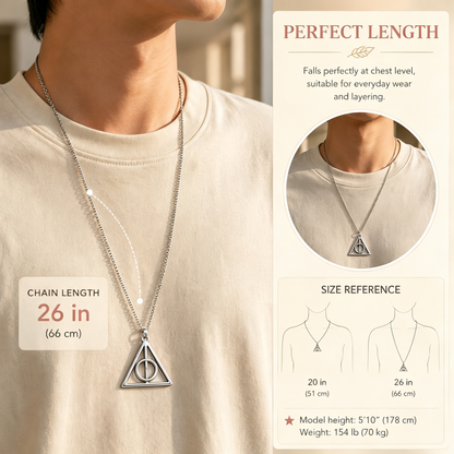 Harry Potter Deathly Hallows Triangular Pendant Necklace Silver