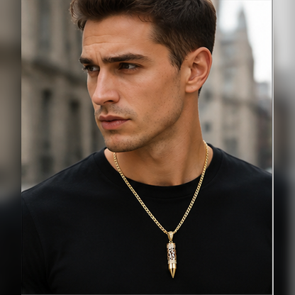 Gold Plated Bullet Aroma Necklace, CZ Pendant Jewelry