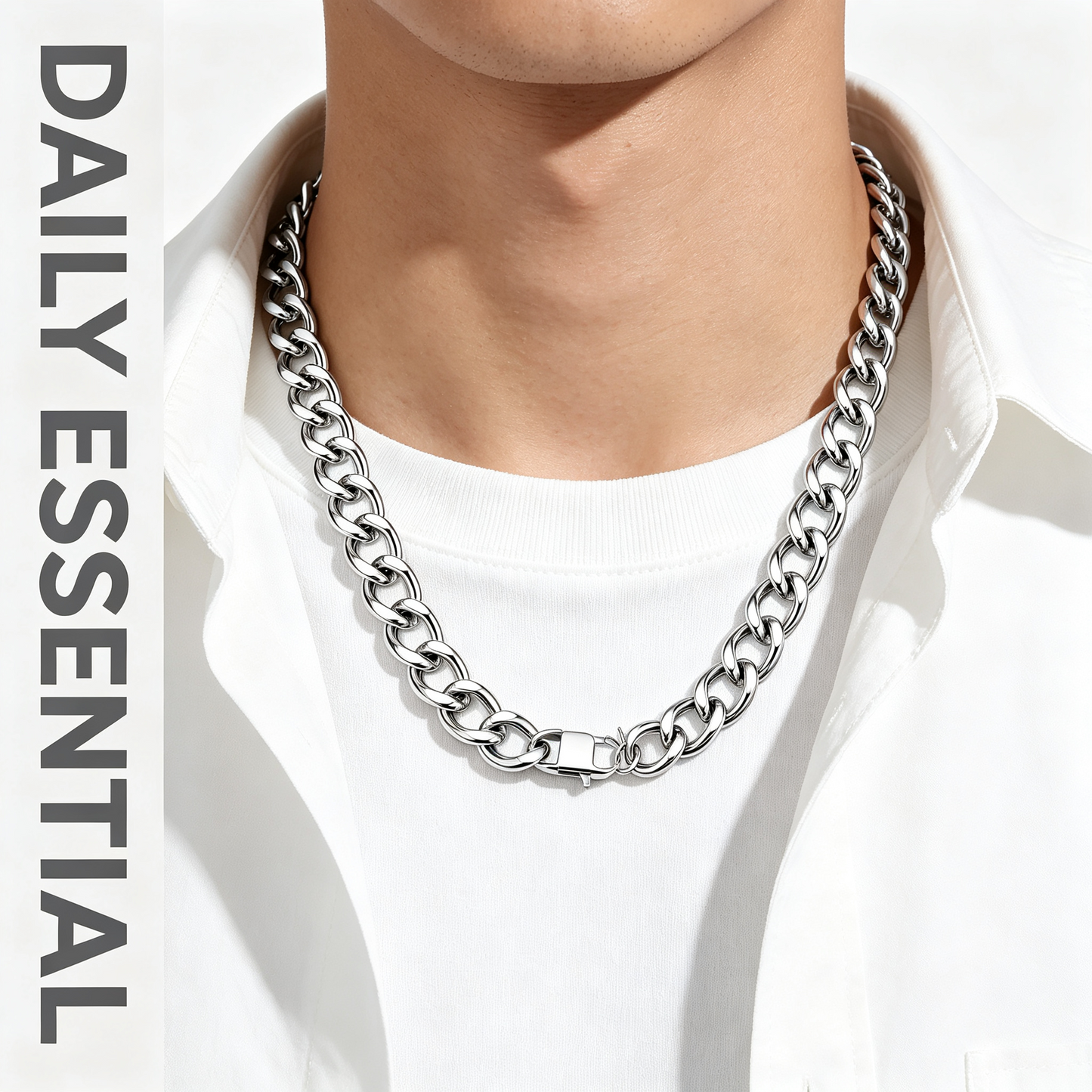 Chunky Cuban Link Chain Necklace for Women, Stainless Steel Gold Tone Hip Hop Choker