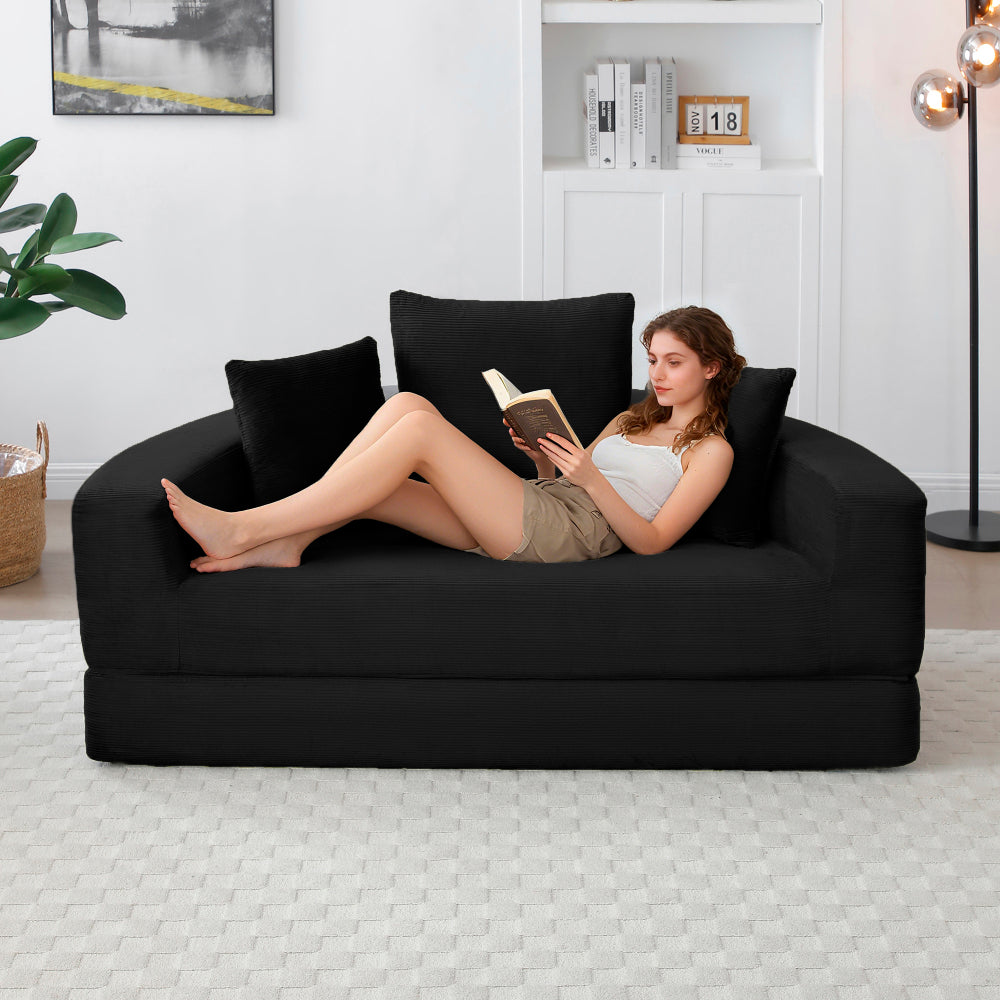 Convertible sofa couch bed,multi-functional,circular bed,adjustable Futon sofa ,No Assembly compressed corduroy floor lounge sofa for Apartment office bedroom living room