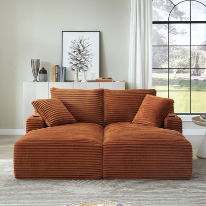 Compressible double chaise lounge with cupholders - No Assembly Required, Fluffy Modern Sleeper Loveseat for Indoor Living Room Bedroom Reading
