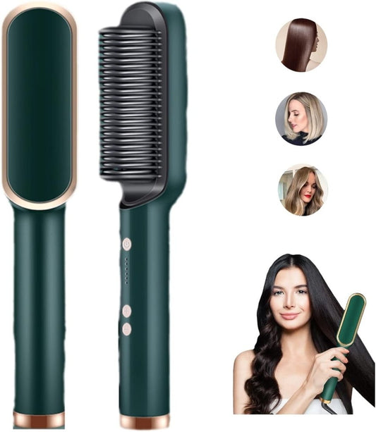 2-in-1 Ionic Heated Hair Straightener Curler Brush Portable Travel, Green - QuicklyJoy Official Site