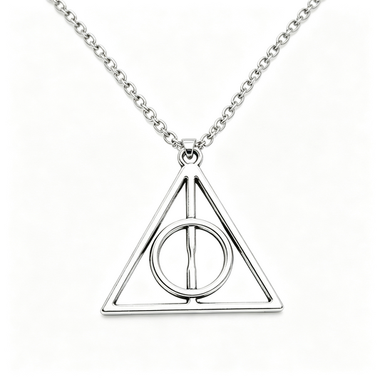 Harry Potter Deathly Hallows Triangular Pendant Necklace Silver