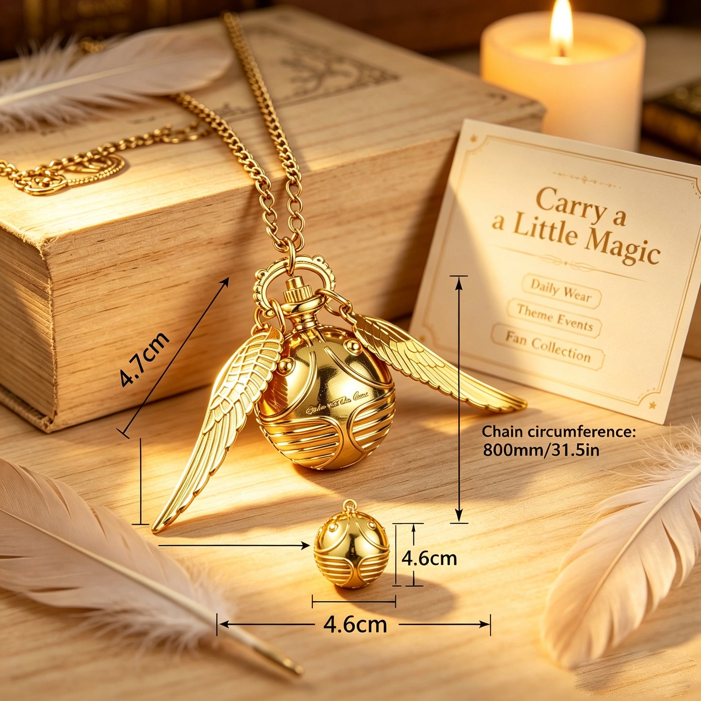 Golden Snitch Ball Pendant Quartz Pocket Watch Necklace Gift