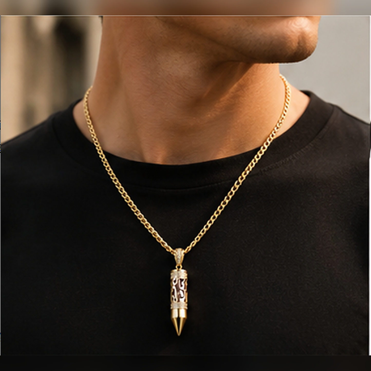 Gold Plated Bullet Aroma Necklace, CZ Pendant Jewelry