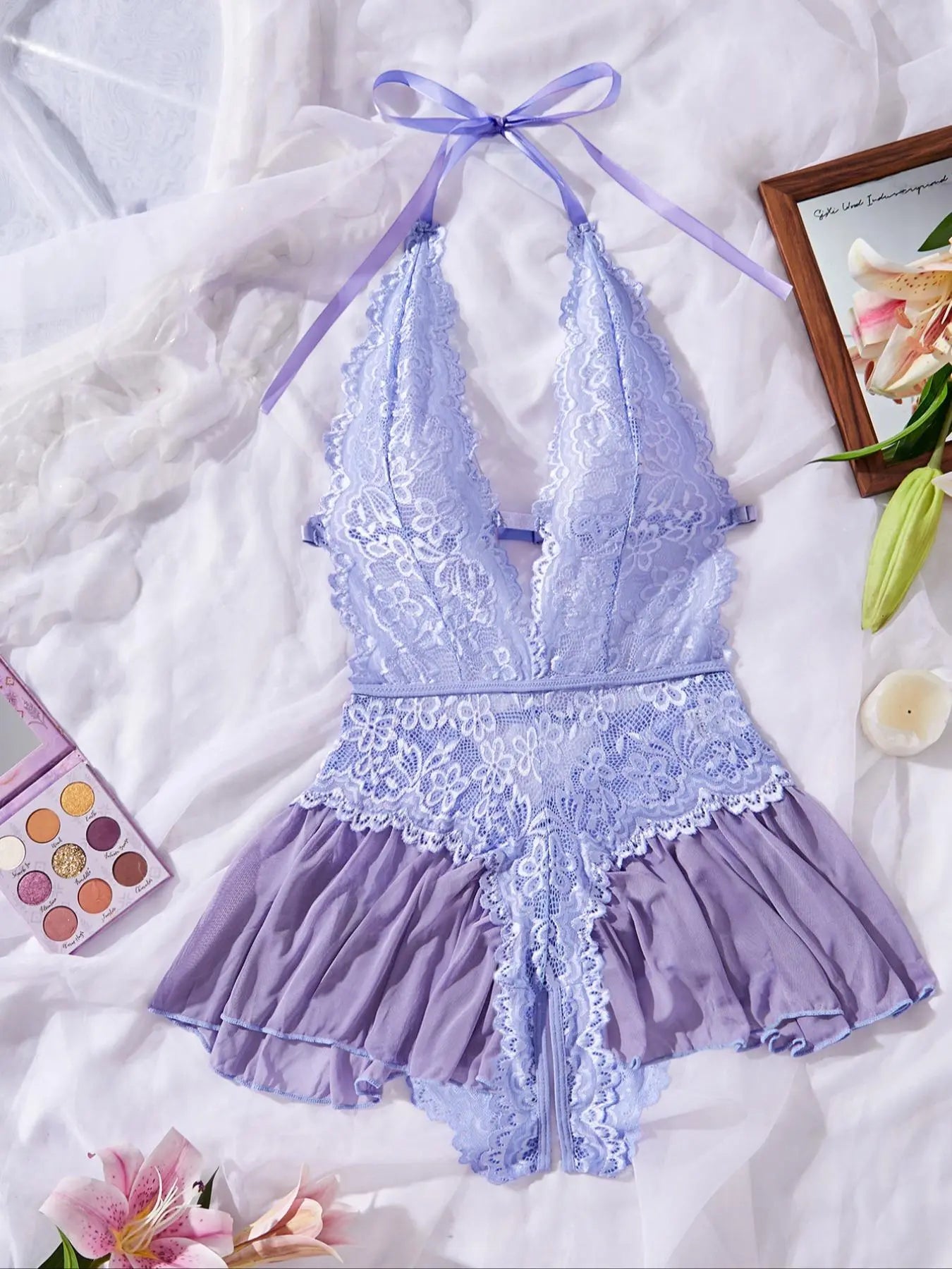 Women's Sexy Lace Teddy Bodysuit Sheer Sleeveless Lingerie