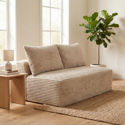 Camel Corduroy Ground-Hugging Compressed Loveseat, Armless No-Legs 2-Seater Sofa for Living Room Small Apartment