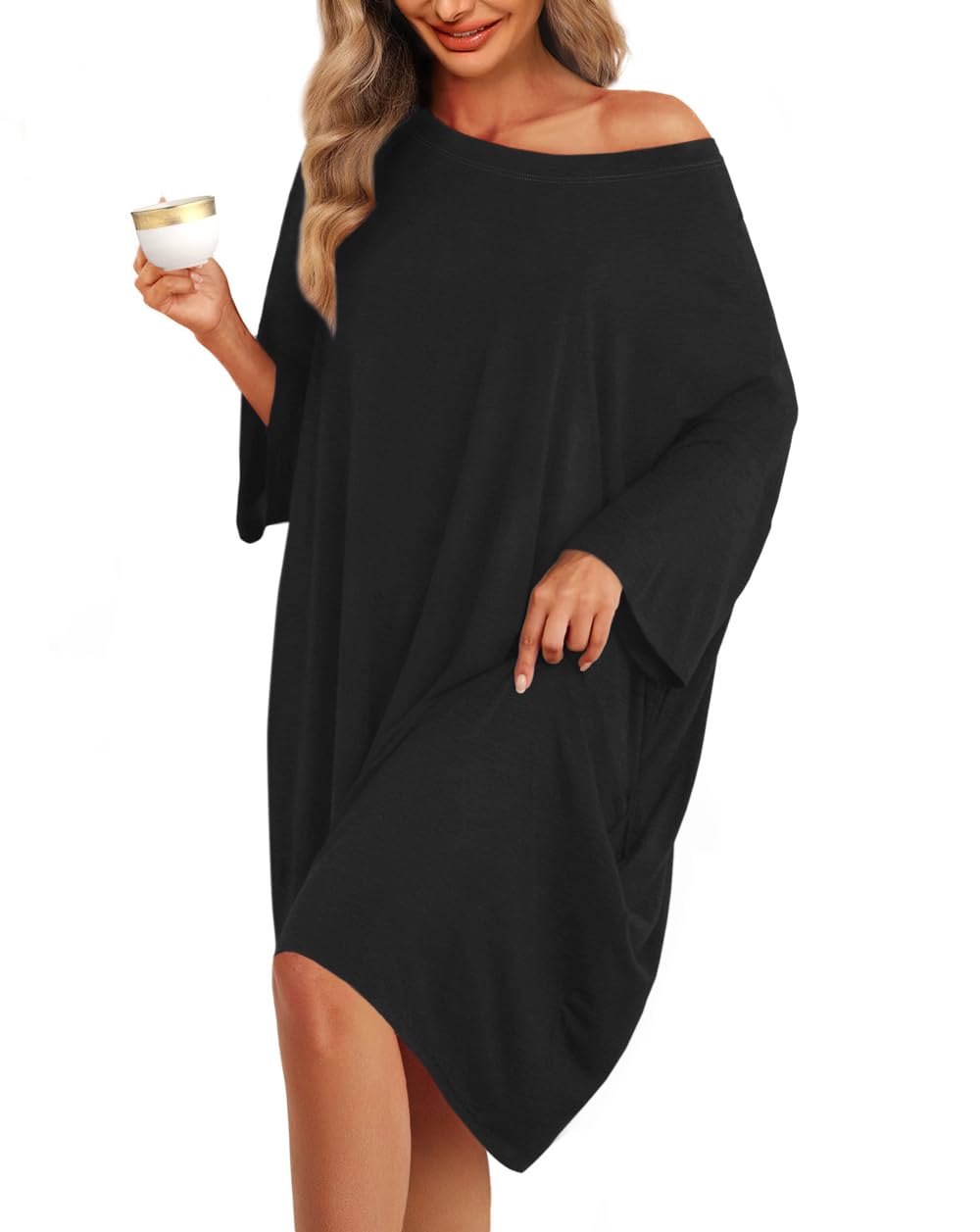 KFUBUO Plus Size Sleep Shirt Dress with Pocket