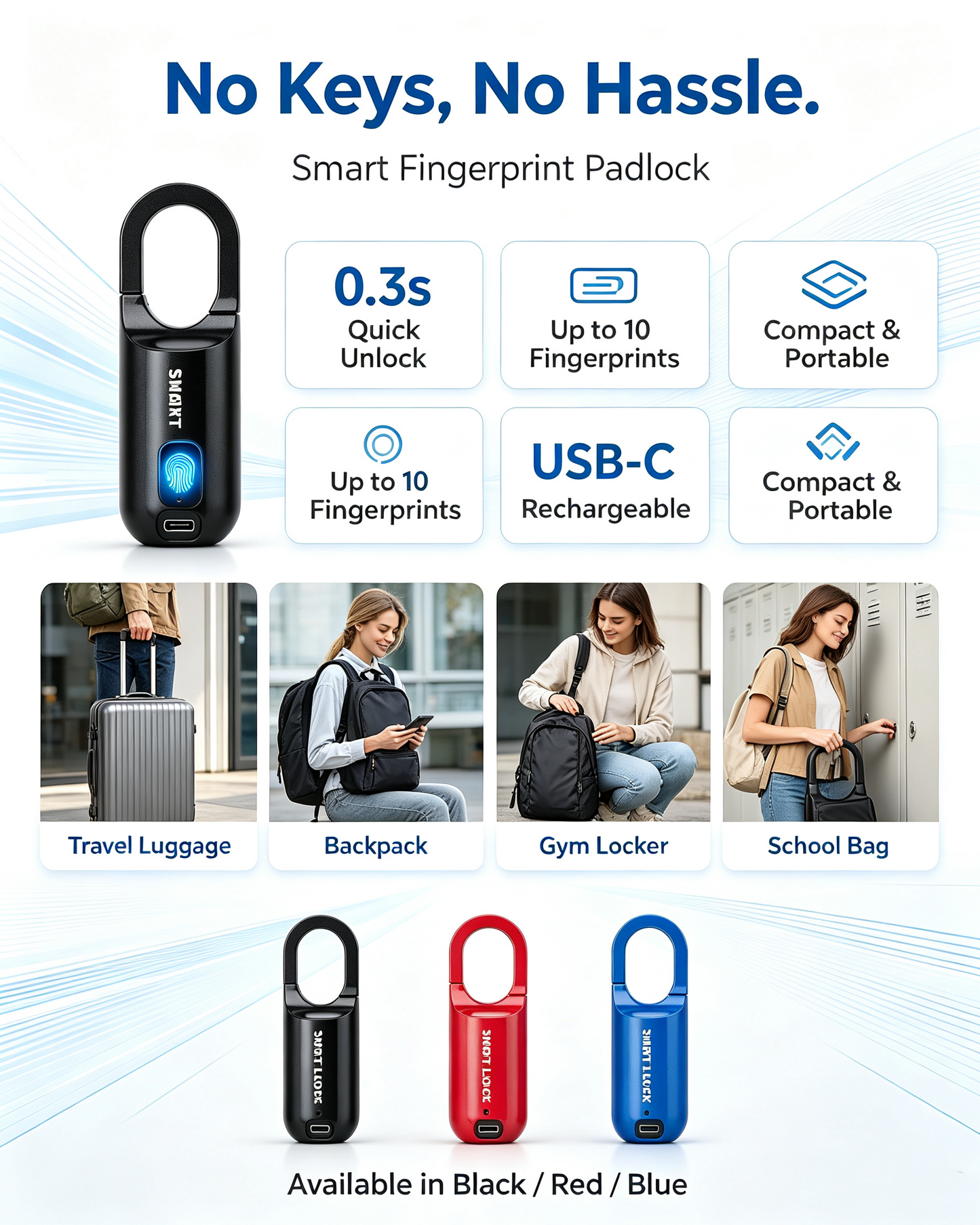 Smart Fingerprint Padlock – Keyless Lock for Gym, Travel & Everyday Use