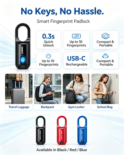 Smart Fingerprint Padlock – Keyless Lock for Gym, Travel & Everyday Use