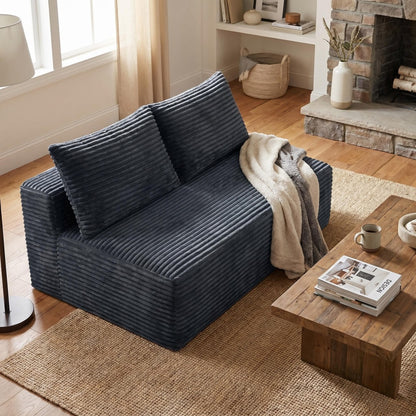 Camel Corduroy Ground-Hugging Compressed Loveseat, Armless No-Legs 2-Seater Sofa for Living Room Small Apartment