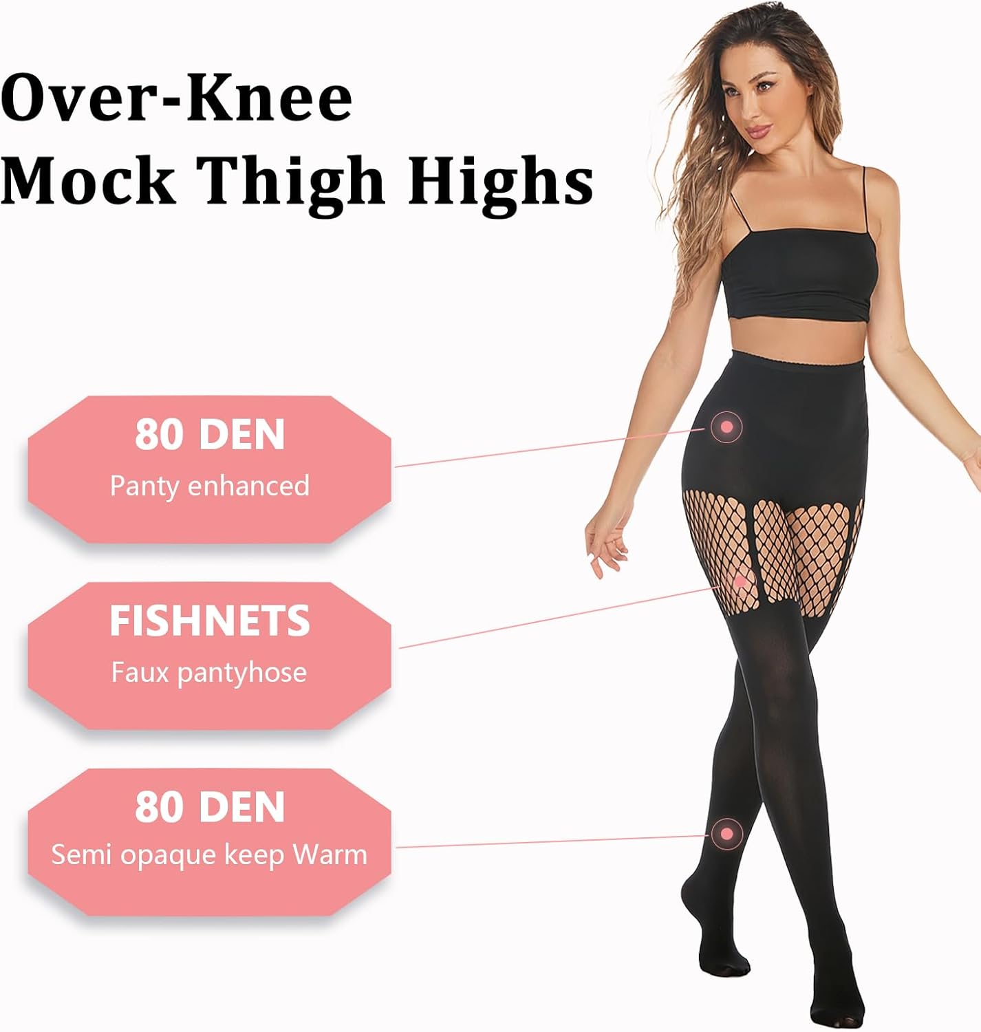 MANZI Faux Thigh High Mock Suspender Fishnet Tights 2-Pack
