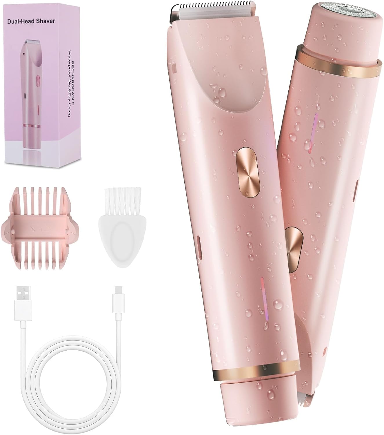 Women 2-in-1 Dual Head Electric Bikini Trimmer Waterproof Rechargeable Hair Remover