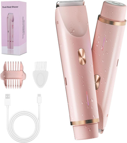 Women 2-in-1 Dual Head Electric Bikini Trimmer Waterproof Rechargeable Hair Remover