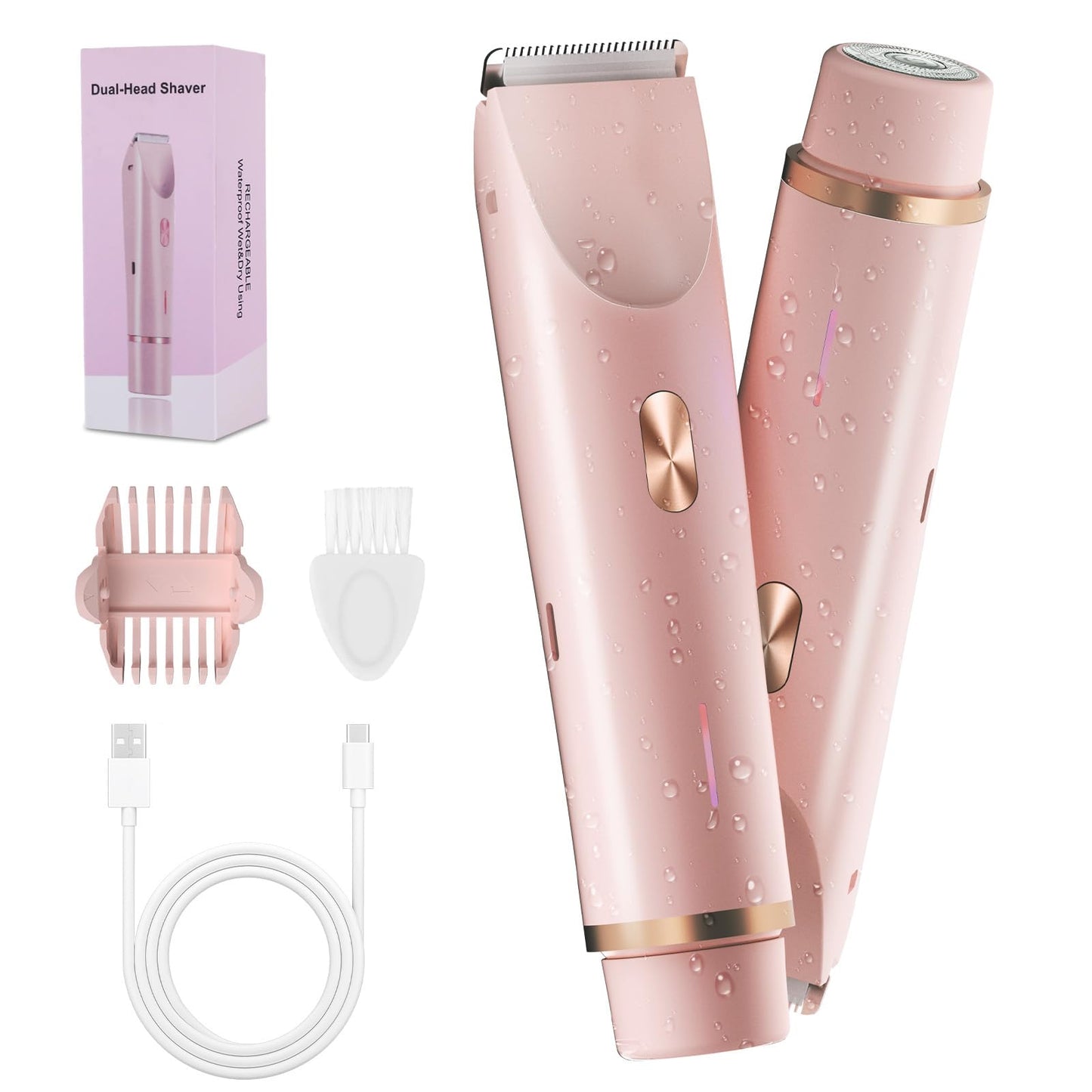 Women 2-in-1 Dual Head Electric Bikini Trimmer Waterproof Rechargeable Hair Remover