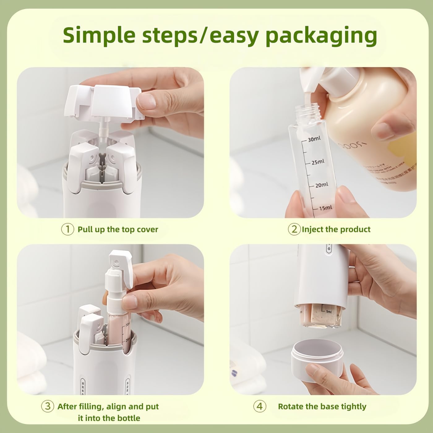 4-in-1 Travel Toiletry Dispenser, Leak-Proof Refillable Bottles