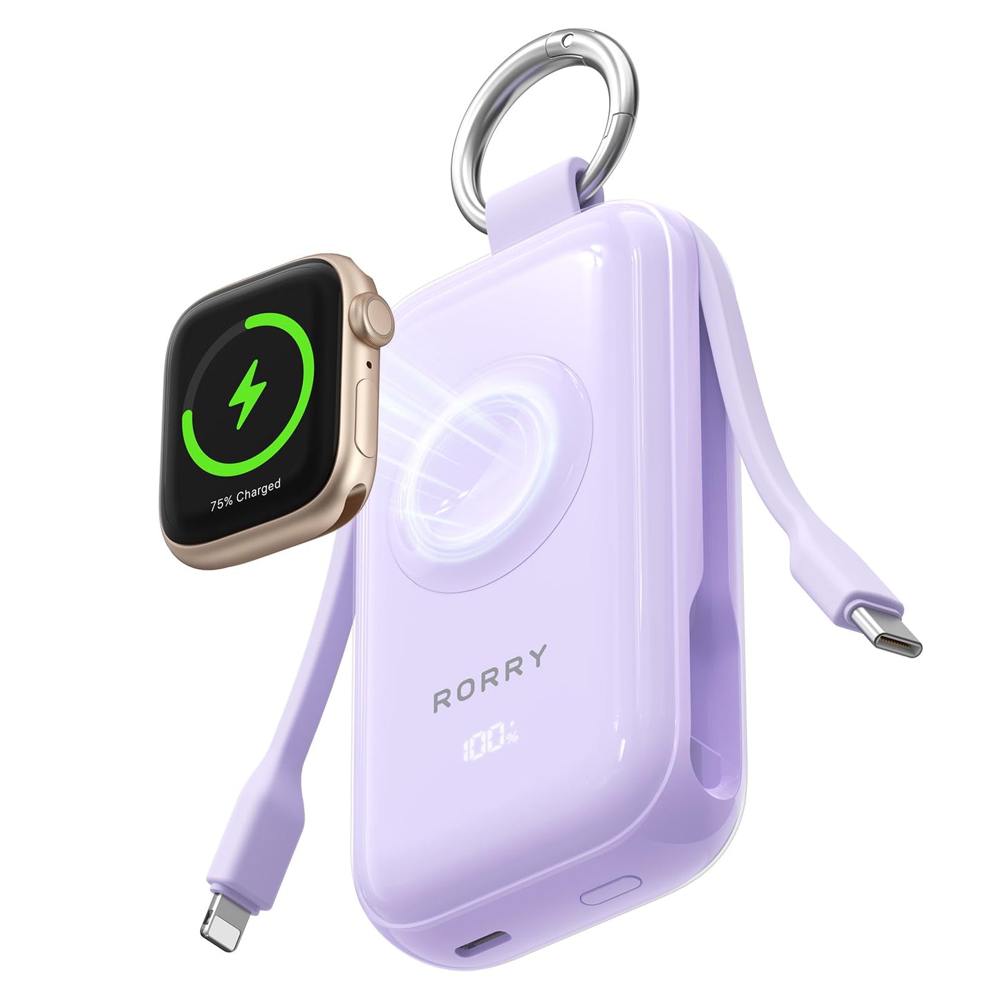 RORRY CharmGo Pro 45W Keychain Power Bank 10000mAh with Built-in Charging Cables