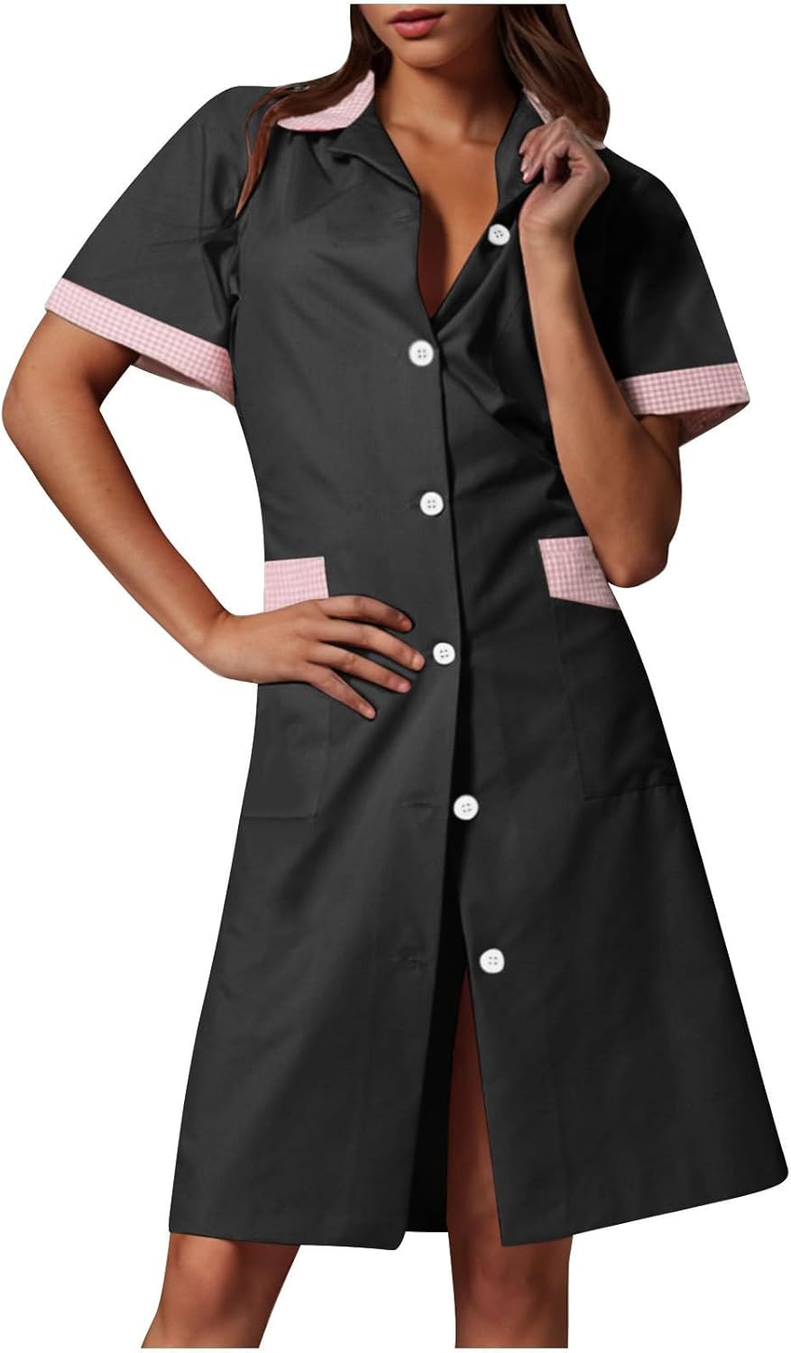 CCHYZKSO Women's Short Sleeve Nurse Uniform Dress