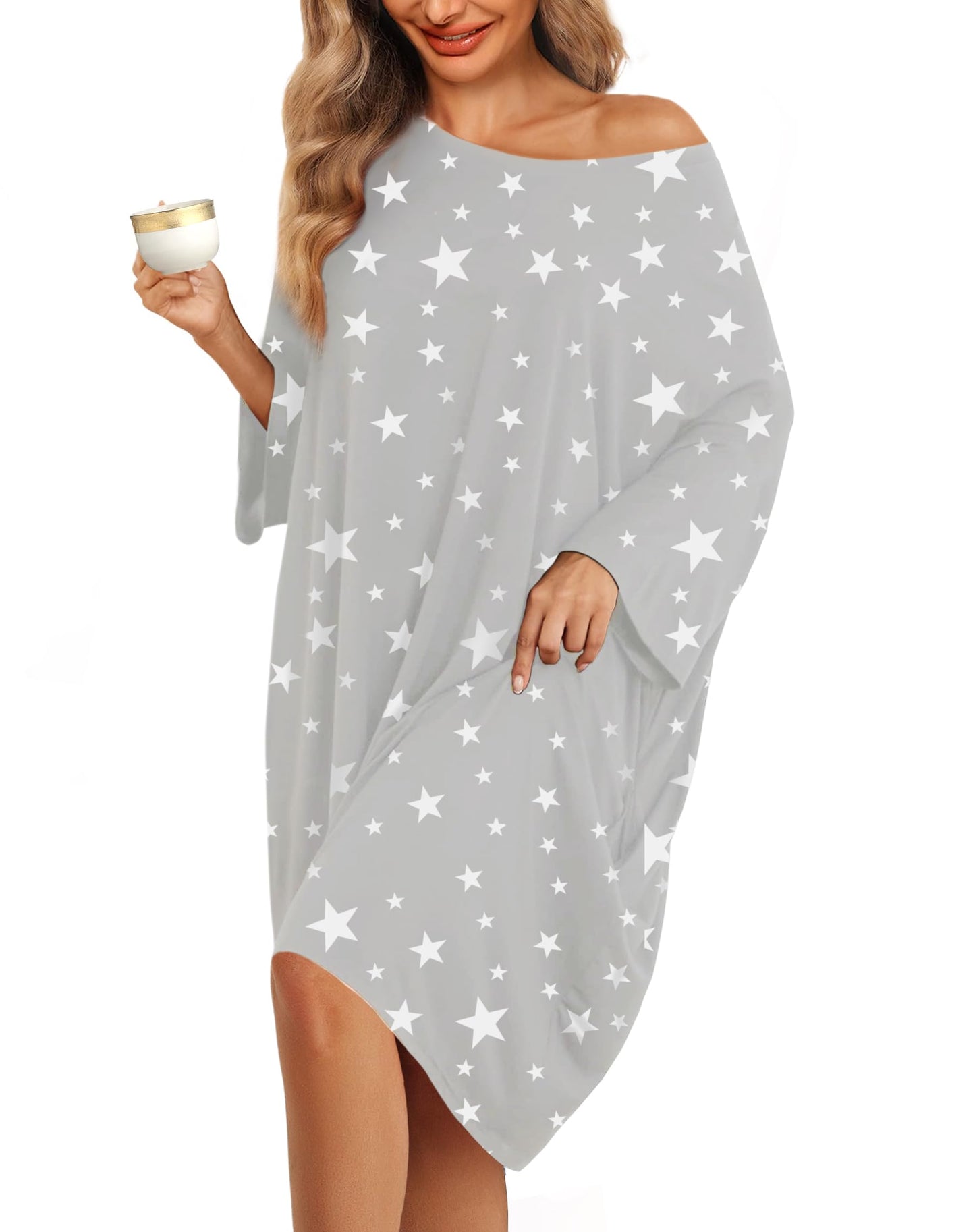 KFUBUO Plus Size Sleep Shirt Dress with Pocket