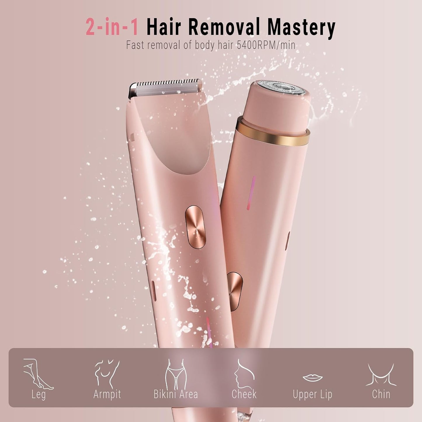 Women 2-in-1 Dual Head Electric Bikini Trimmer Waterproof Rechargeable Hair Remover