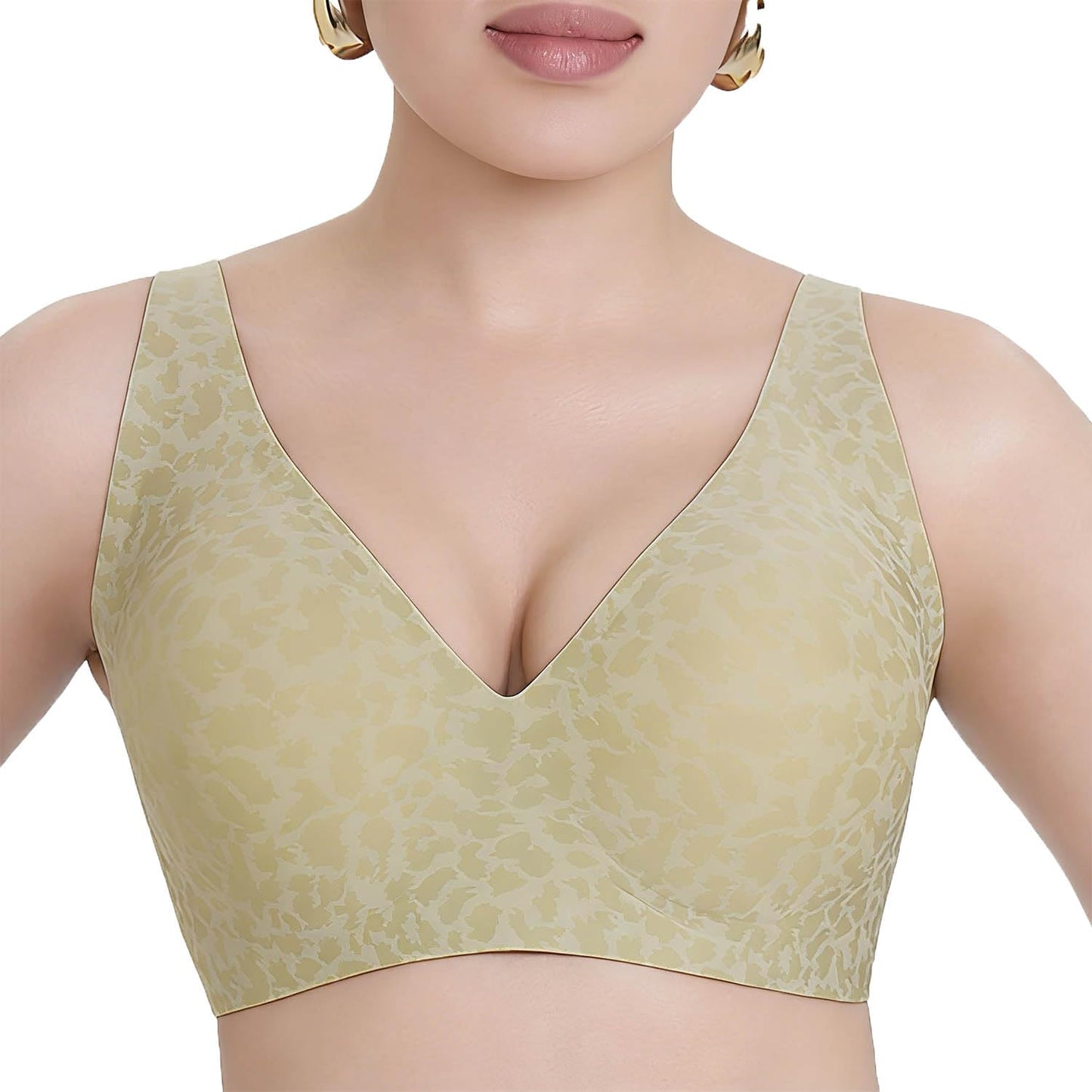 Women's Seamless Leopard Print Push-Up Bra Wireless Deep V Support