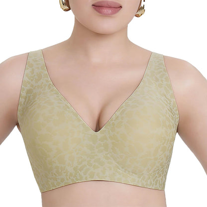Women's Seamless Leopard Print Push-Up Bra Wireless Deep V Support
