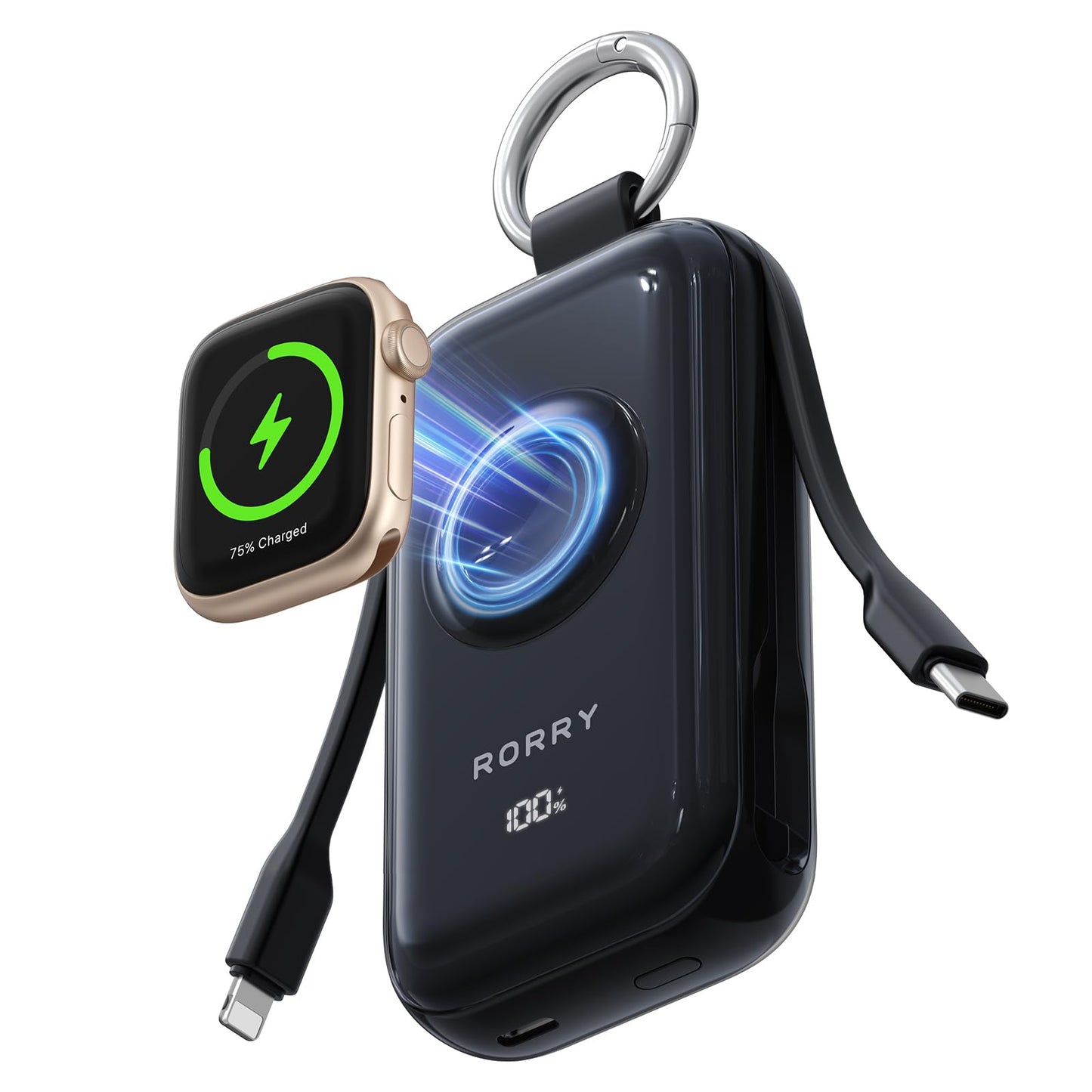 RORRY CharmGo Pro 45W Keychain Power Bank 10000mAh with Built-in Charging Cables