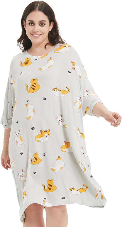 KFUBUO Plus Size Sleep Shirt Dress with Pocket