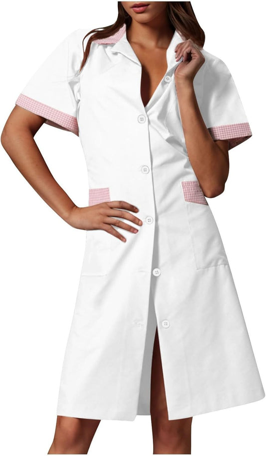 CCHYZKSO Women's Short Sleeve Nurse Uniform Dress