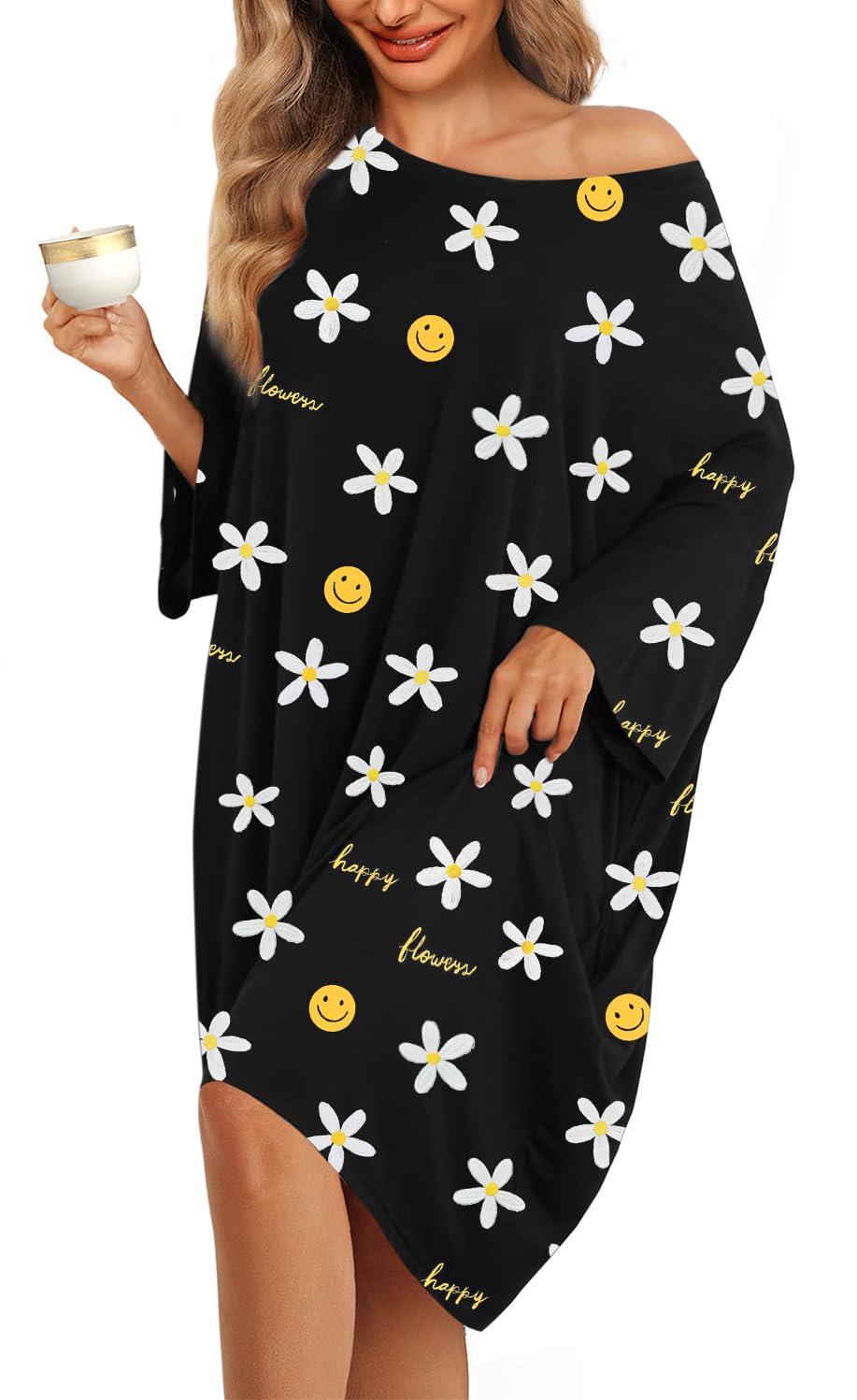KFUBUO Plus Size Sleep Shirt Dress with Pocket