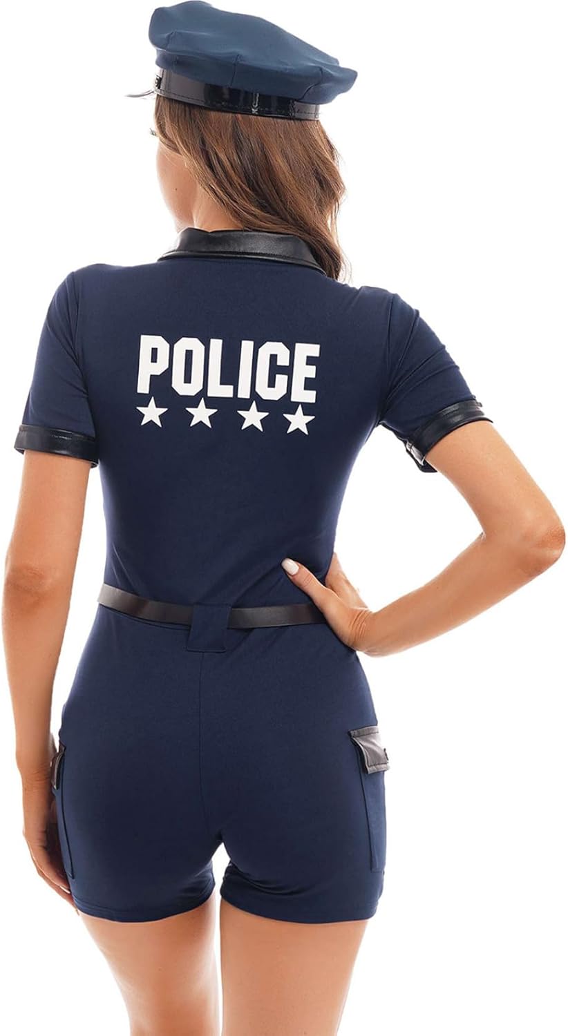 Linjinx Women's Police Officer Uniform Cosplay Bodysuit